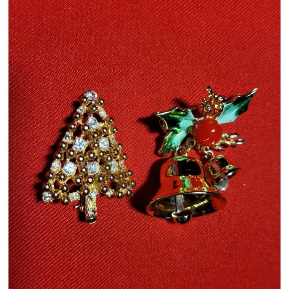 Christmas Pins/ Brooches Set of 2 - Christmas Bell, Christmas Tree - Picture 3 of 9
